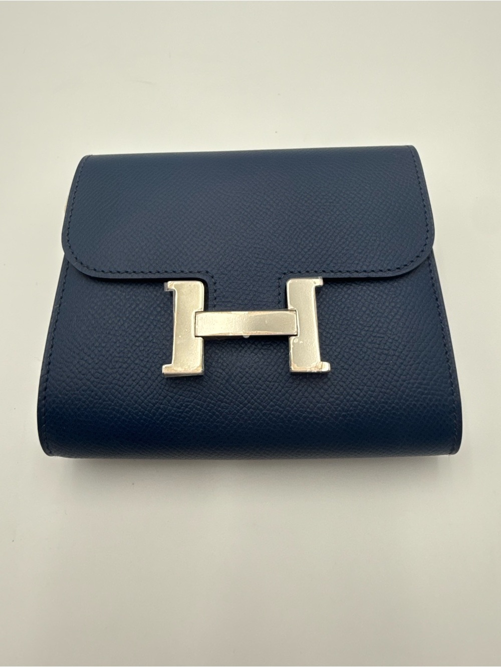 Hermes Navy Leather Constance Wallet with Palladium hardware